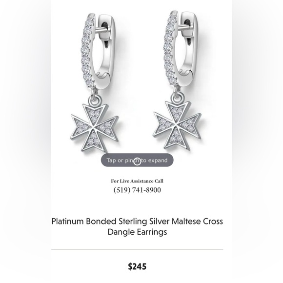 Lafonn platinum sterling silver Maltese Cross earrings - Picture 6 of 7